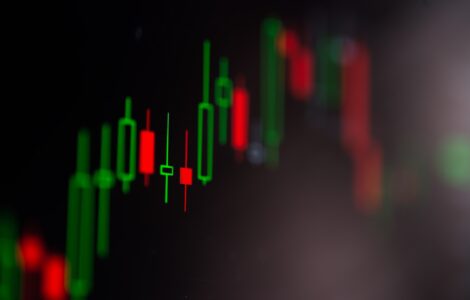 Close-up LED charts and summary info for making stock trading graph